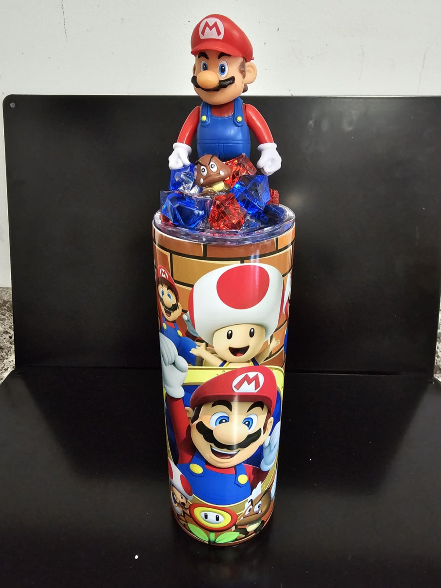 VIDEO GAME PLUMBER GUY WITH FANCY LID TUMBLER RTS
