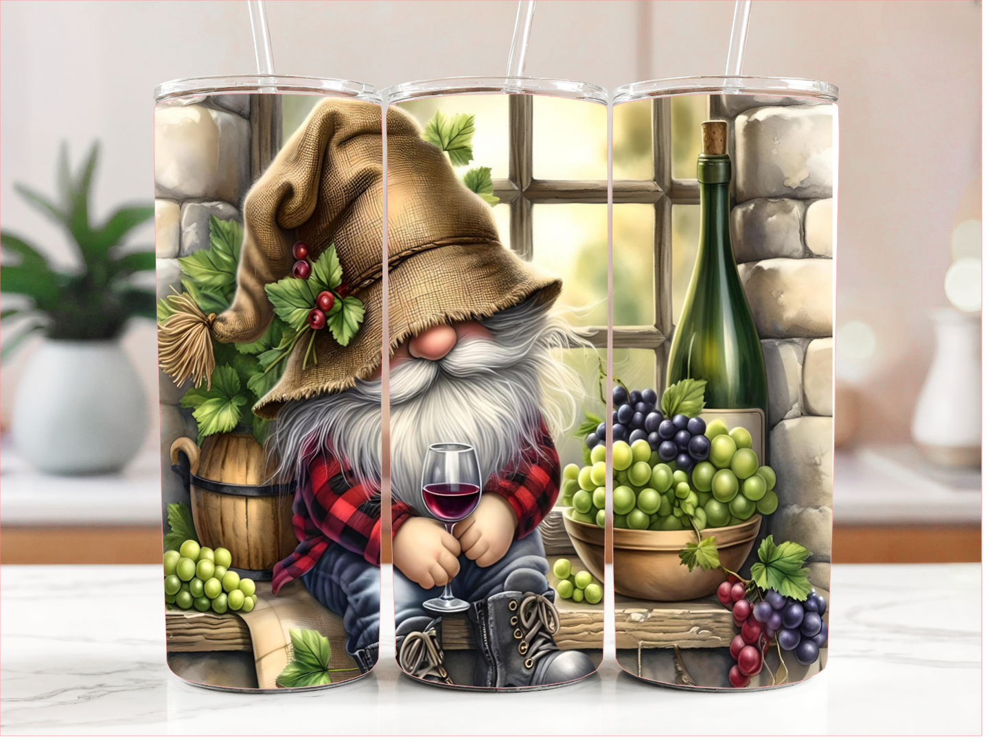 GNOME DRINKING WINE TUMBLER