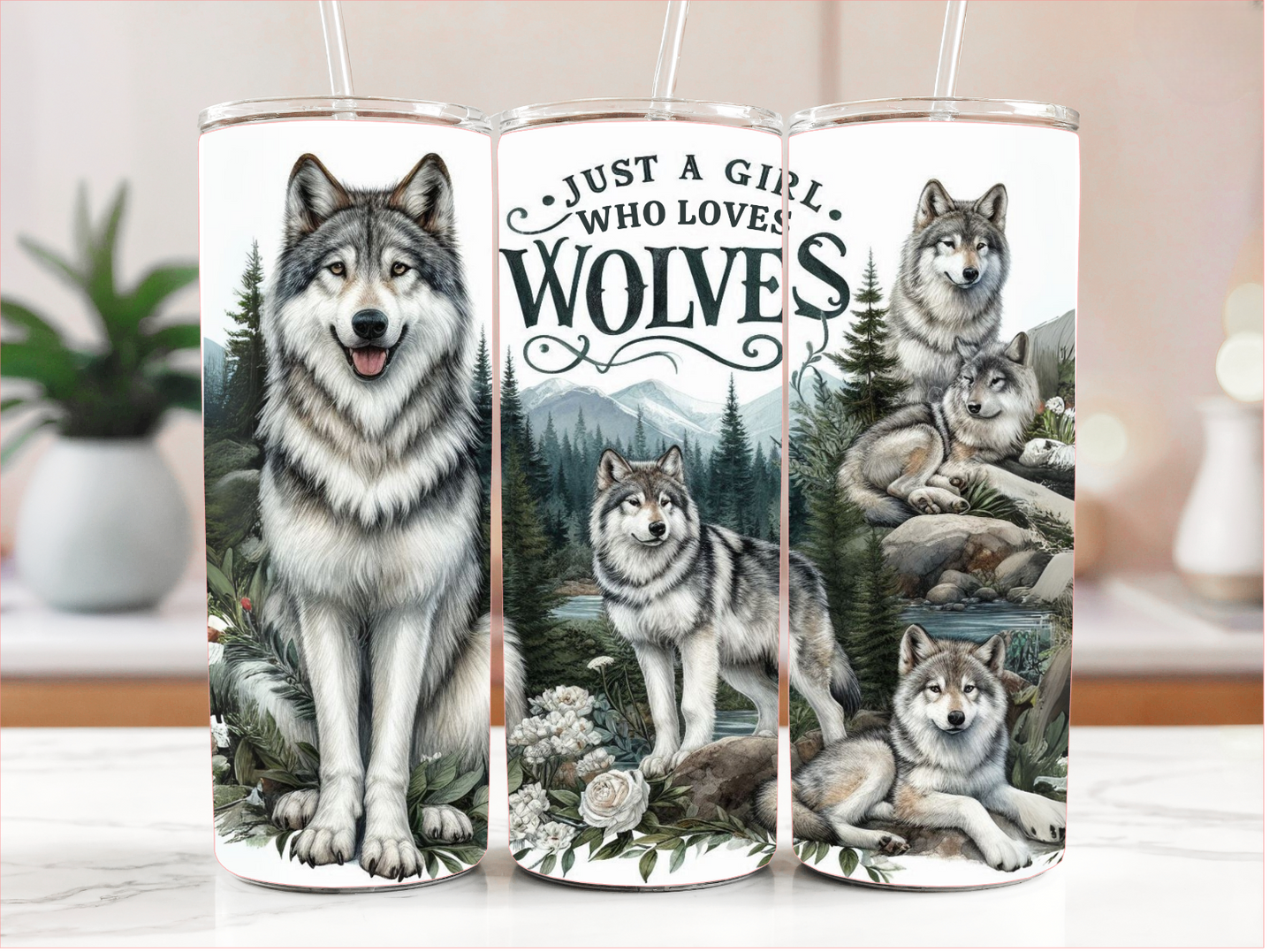 JUST A GIRL WHO LOVES WOLVES TUMBLER RTS
