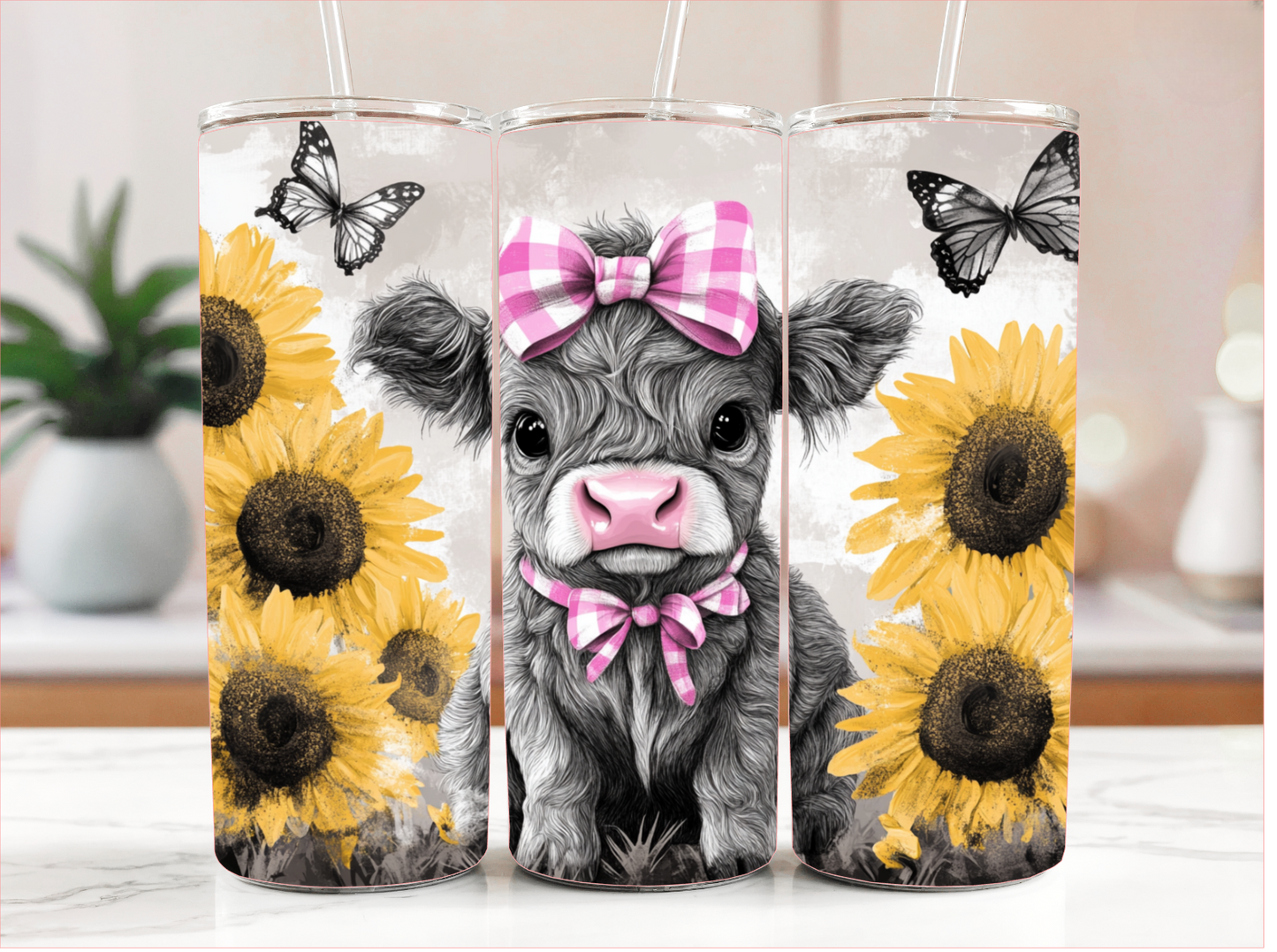 BABY HIGHLAND COW WITH SUNFLOWERS TUMBLER