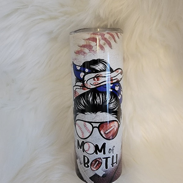 Baseball Football Messy Bun Mom of Both Tumbler