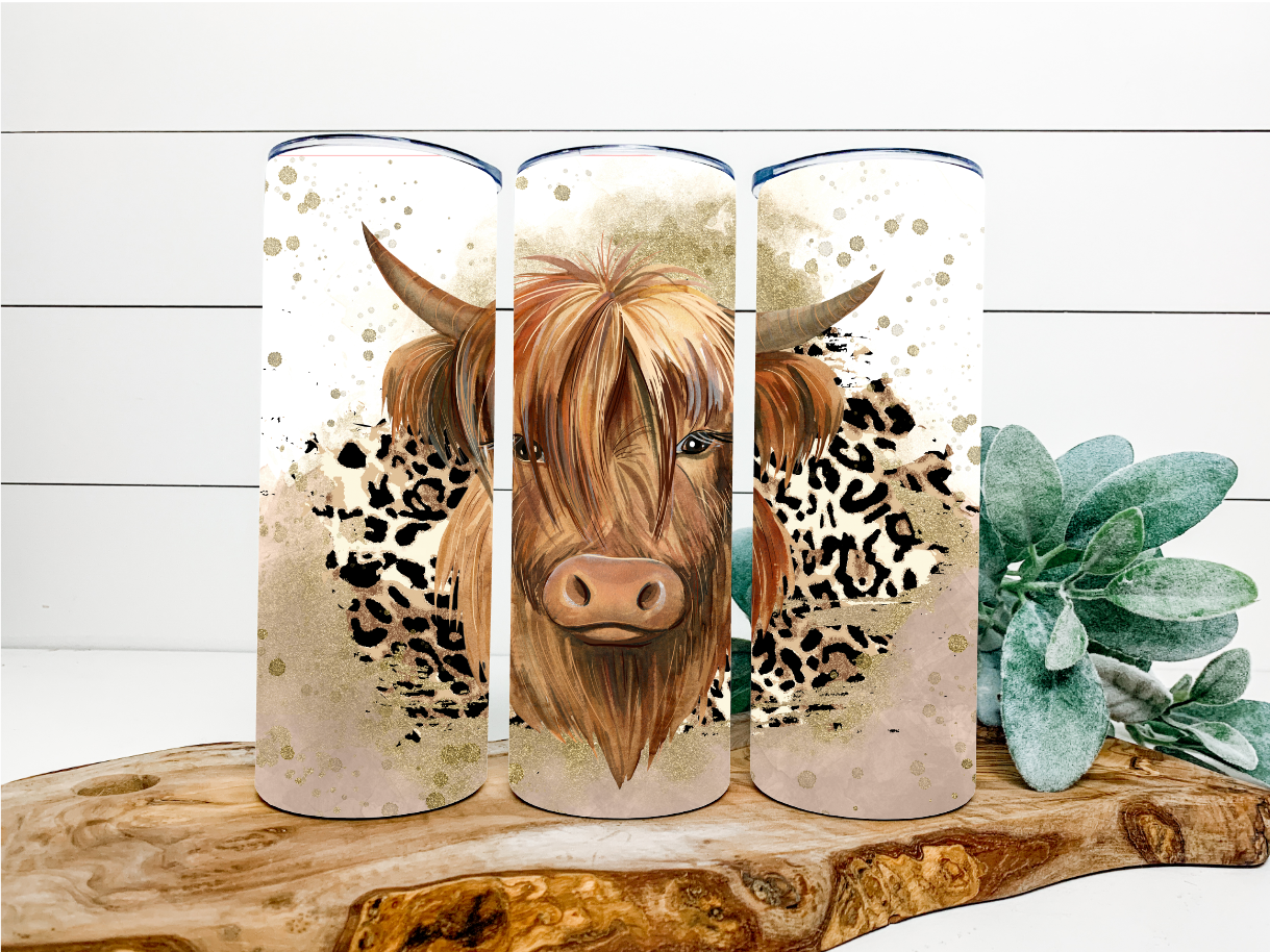 Highland Cow Leopard Tumbler