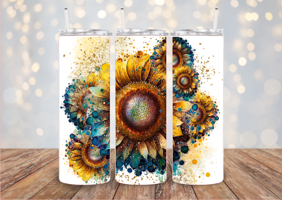 Sunflower Ink Splatter Tumbler
