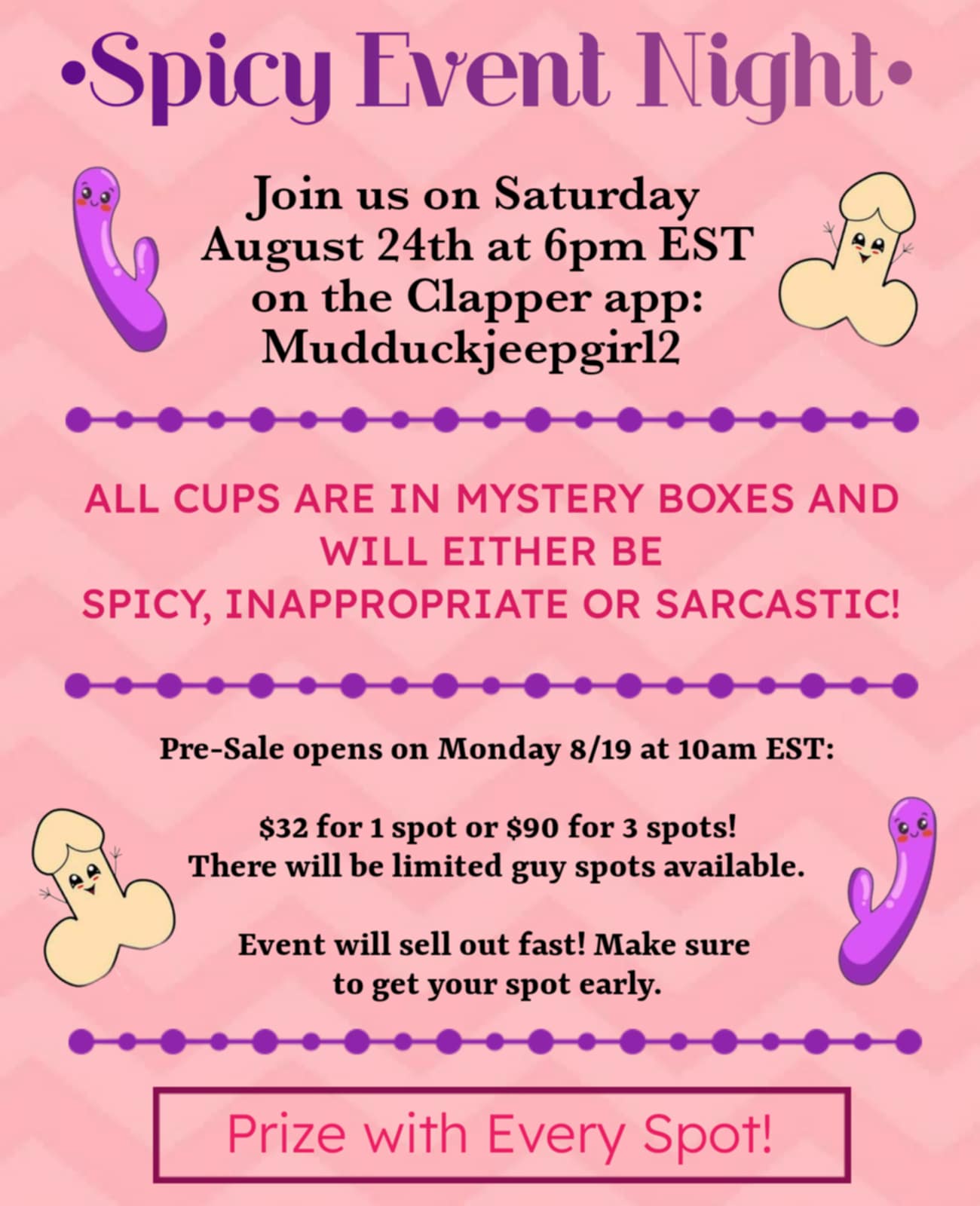 SPICY NIGHT SATURDAY August 24th 6PM EST 18+ ONLY