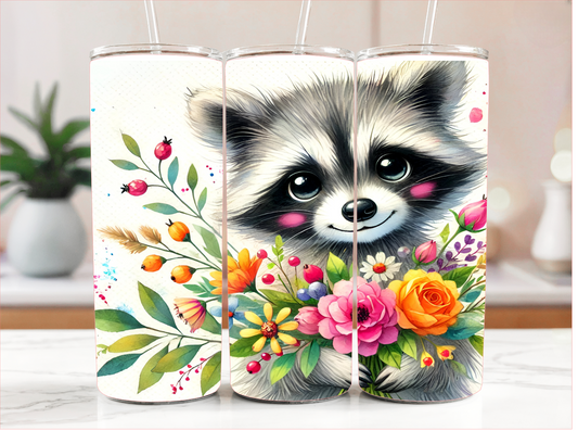 RACCOON WITH FLOWERS TUMBLER RTS