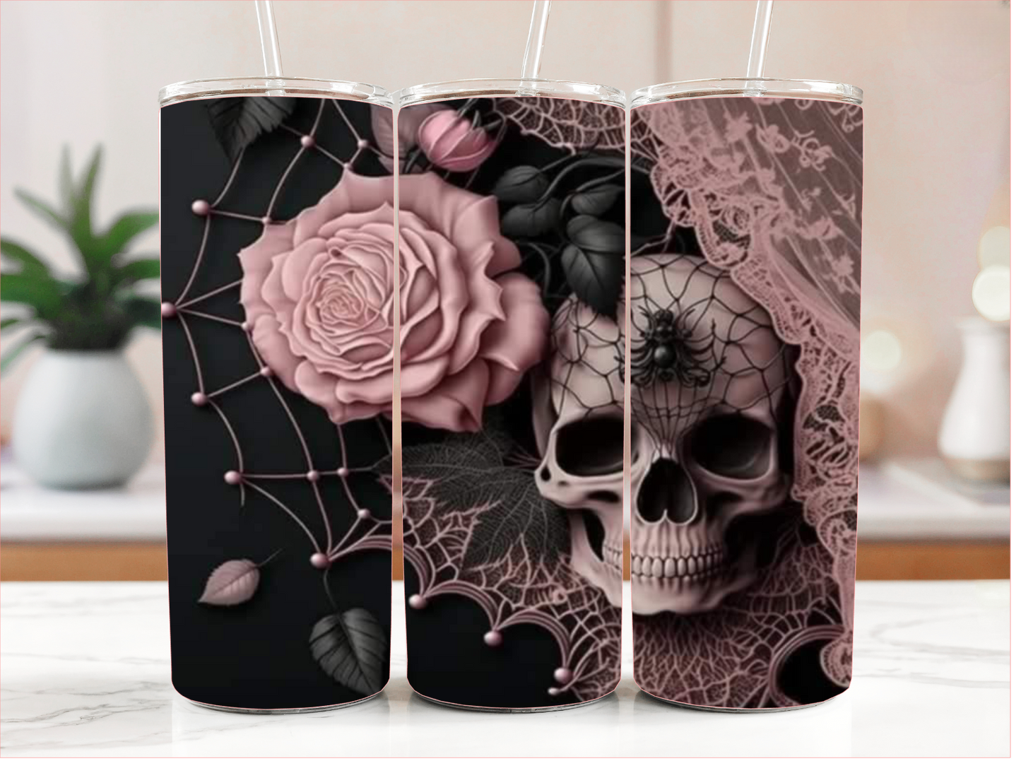 FLORAL SKULL LACE TUMBLER RTS