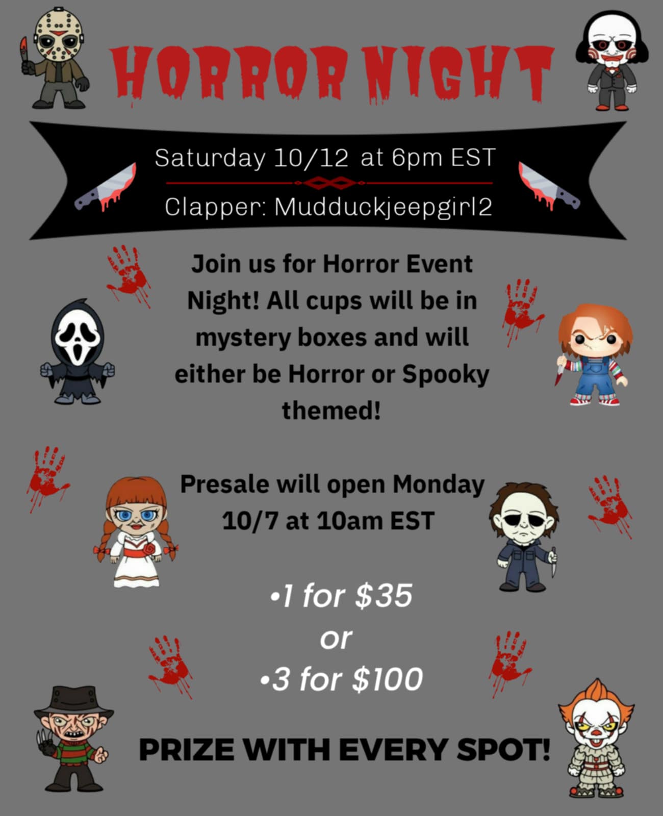 HORROR NIGHT OCTOBER 12TH 6PM EST