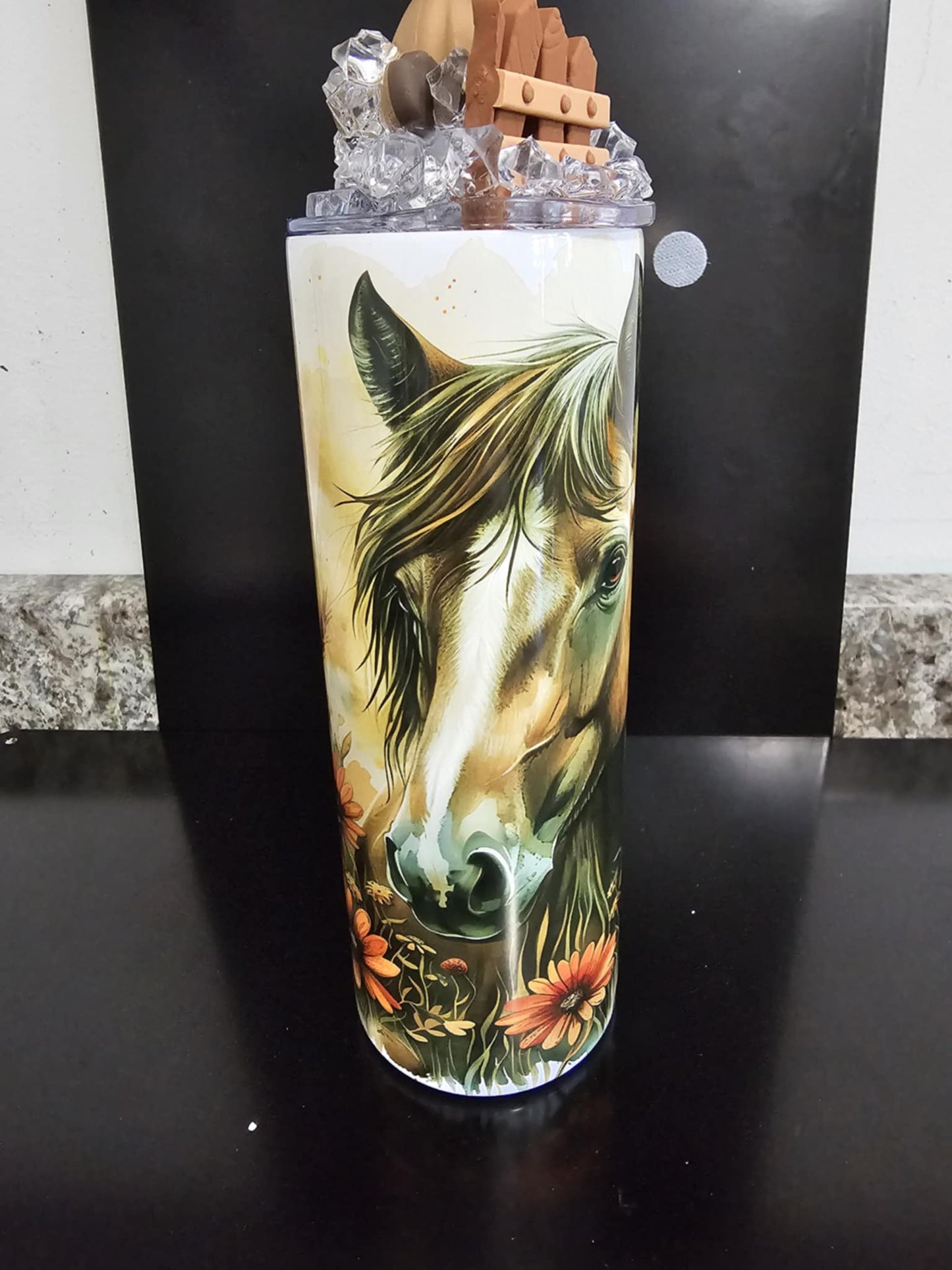 HORSE WITH FANCY LID TUMBLER RTS