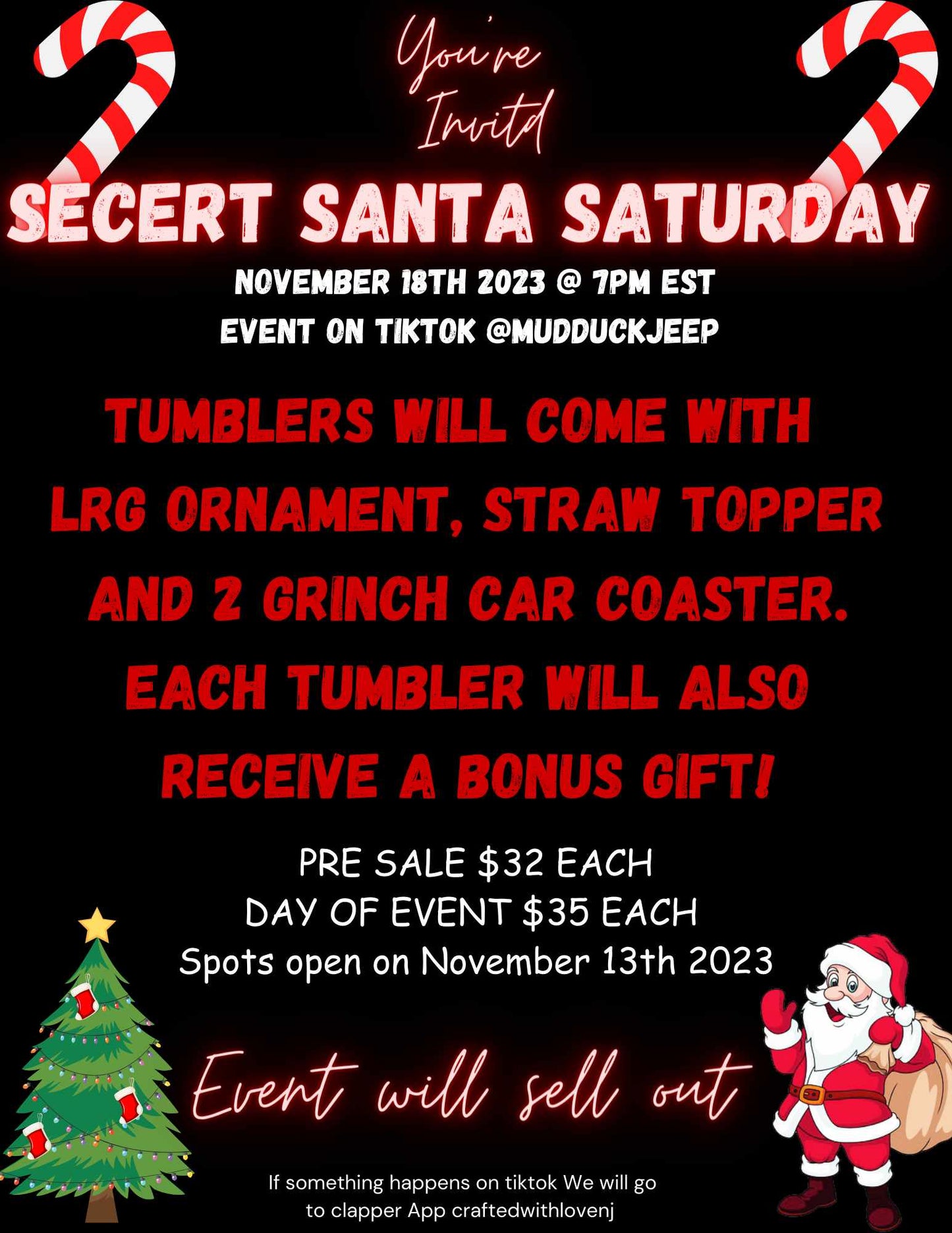 SECRET SANTA EVENT NIGHT SATURDAY NOV 18TH 6PM EST.