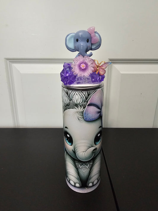 ELEPHANT WITH FLOWERS FANCY LID TUMBLER