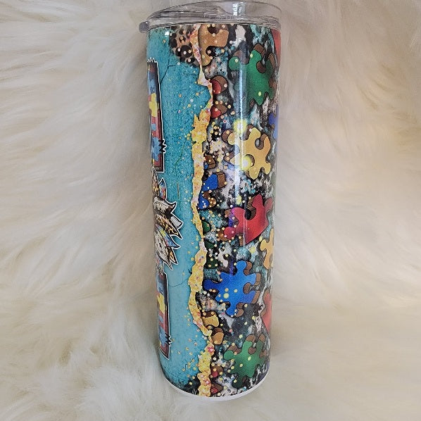 Autism Mom Puzzle Pieces Tumbler