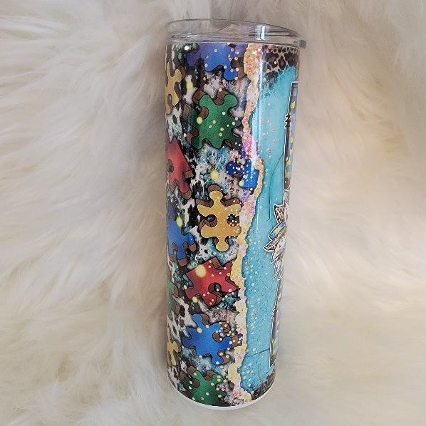 Autism Mom Puzzle Pieces Tumbler