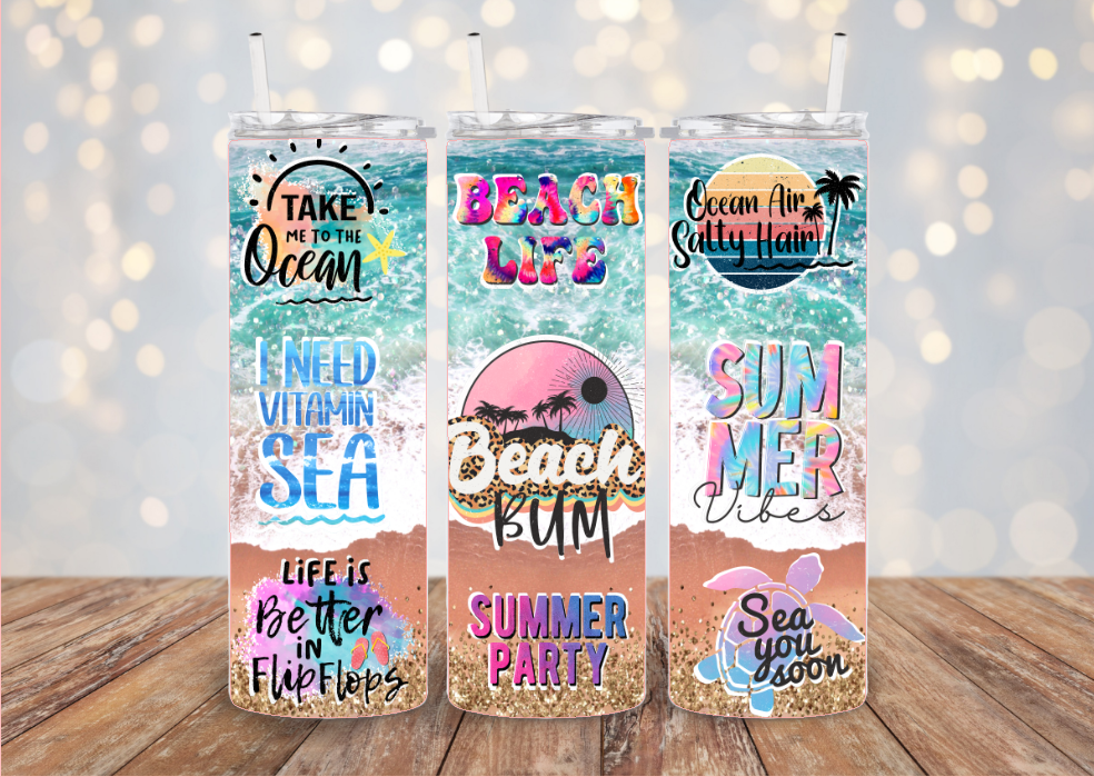 Beach Bum Summer Collage Tumbler