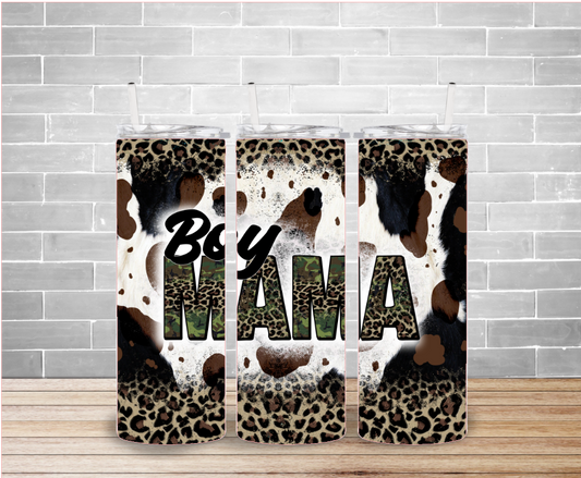 Boy Mama Leopard Cow Print Tumbler