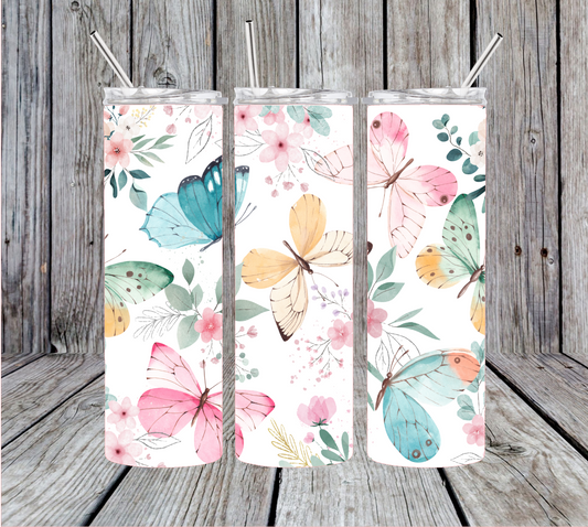 Butterflies and Flowers Tumbler