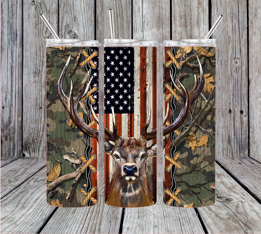 American Flag Deer Hunting Tumbler