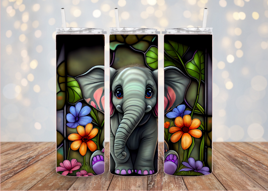 Elephant with Bright Flowers Tumbler