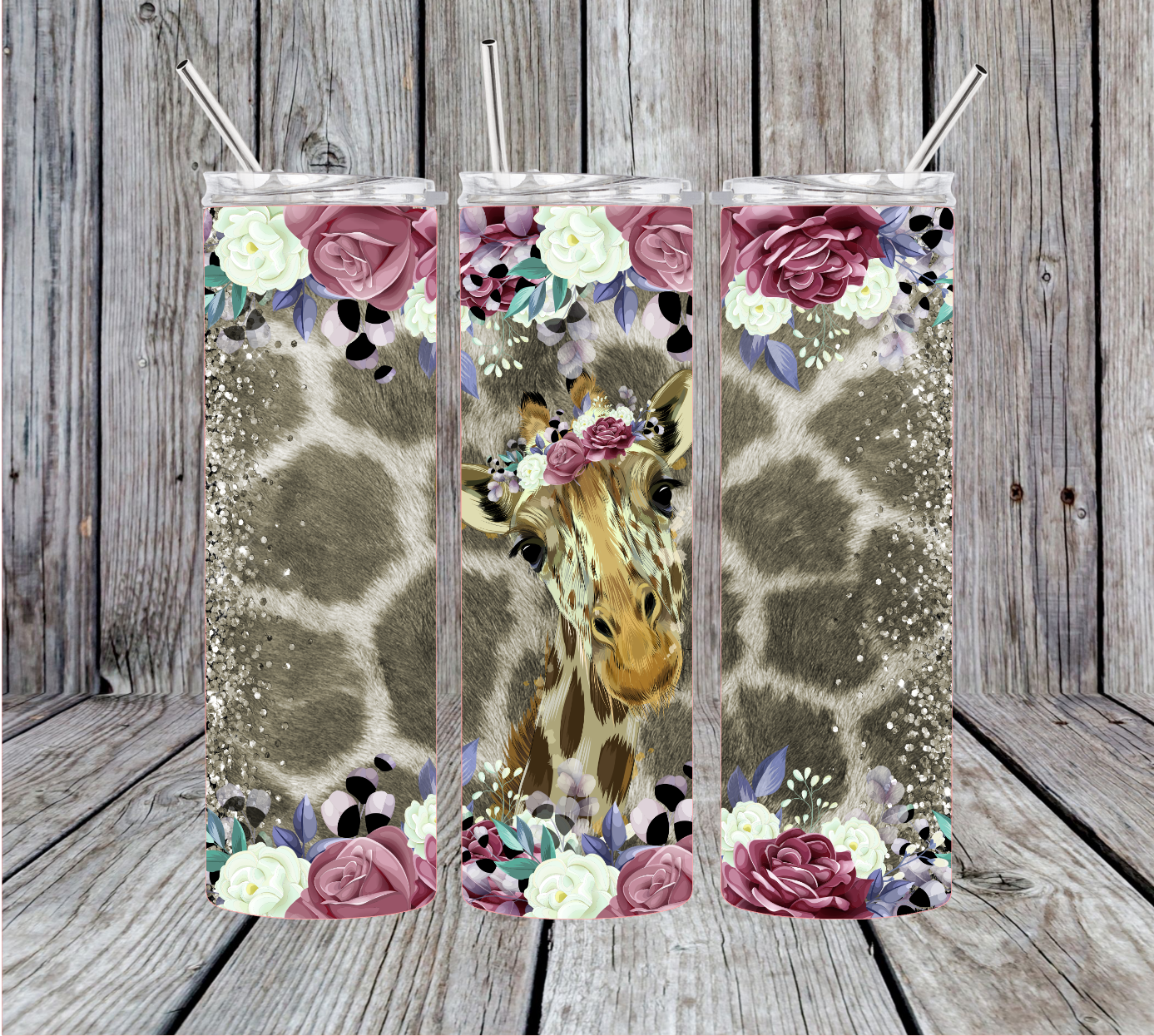 Giraffe with Print and Flowers