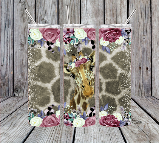 Giraffe with Print and Flowers