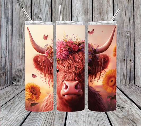 Highland Cow with Butterflies Tumbler