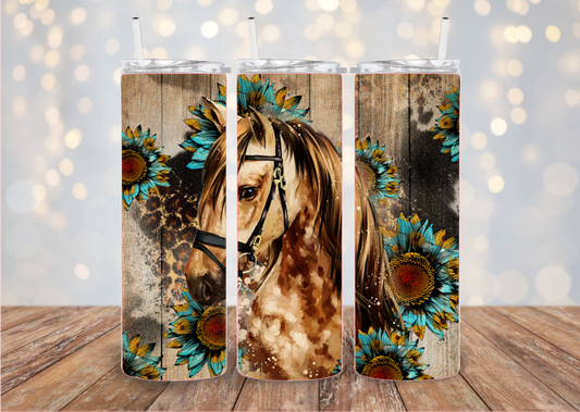 Western Horse with Teal Sunflowers Tumbler