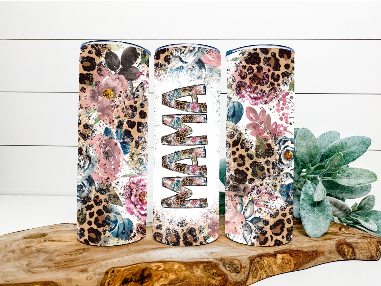 Mama Leopard and Flowers Tumbler