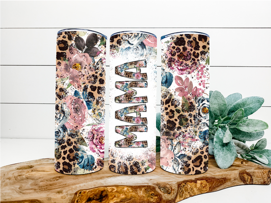 Mama Leopard and Flowers Tumbler