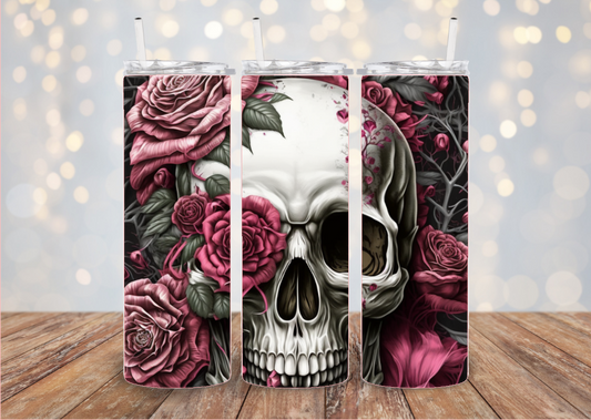 Skull With Pink Roses Tumbler