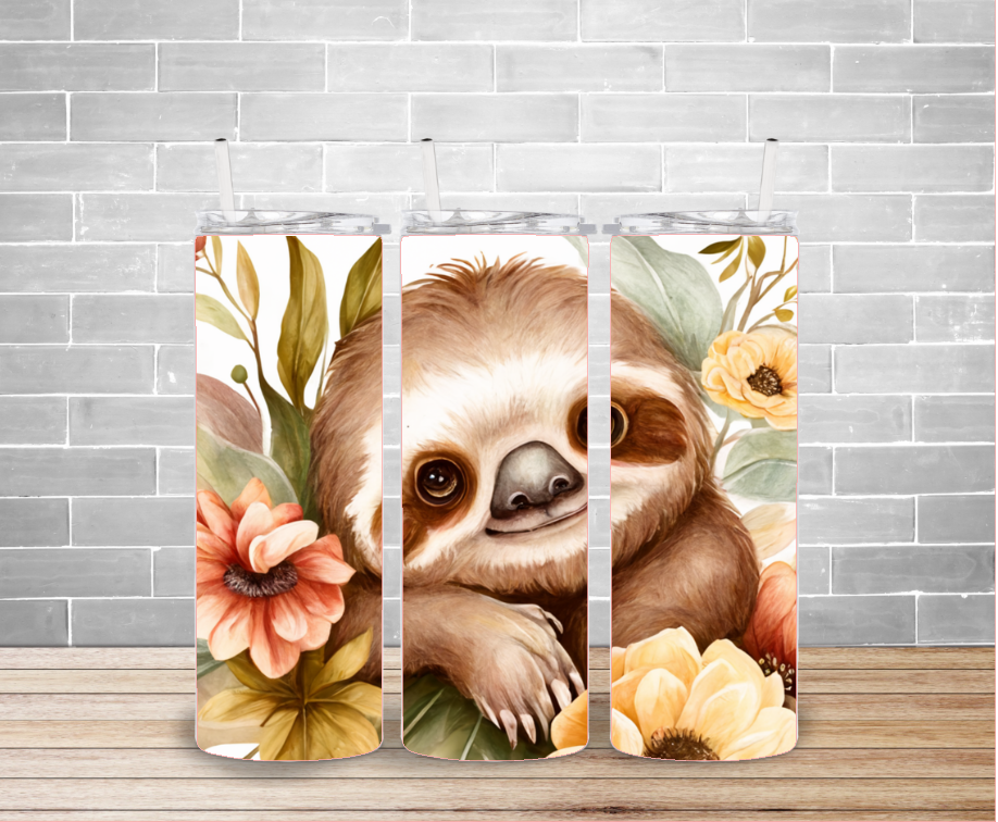 Sloth Floral Tumbler