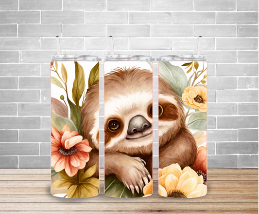 Sloth Floral Tumbler